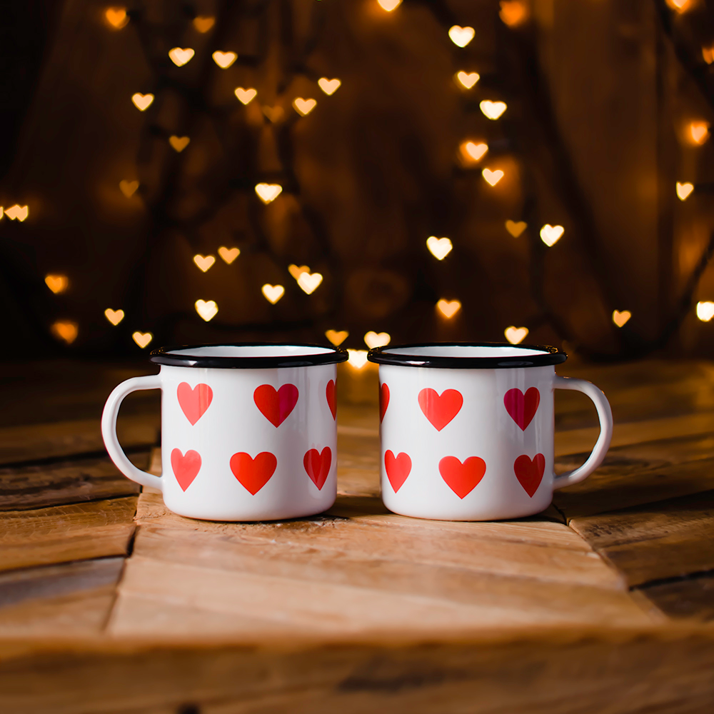 2 ENAMEL COFFEE MUGS BIG HEARTS | LOVE - Emalco Enamelware Company |  Handmade & Traditional Enamelware